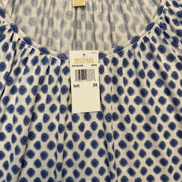 Michael Kors Blouse Womens Plus 2X White 3/4 Sleeves Round Neck Geometric NWT - Picture 3 of 7